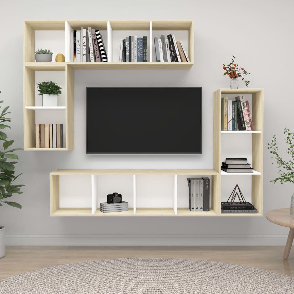 Conjunto De Mueble De Tv 4 Pcs Madera De Ingeniería