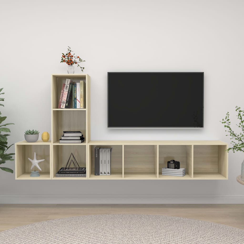 Conjunto De Mueble De Tv 3 Pcs Roble Artesanal