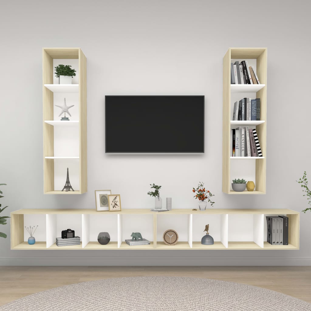 Conjunto De Mueble De Tv 4 Pcs Marrón 37 X 37 X 142,5 Cm
