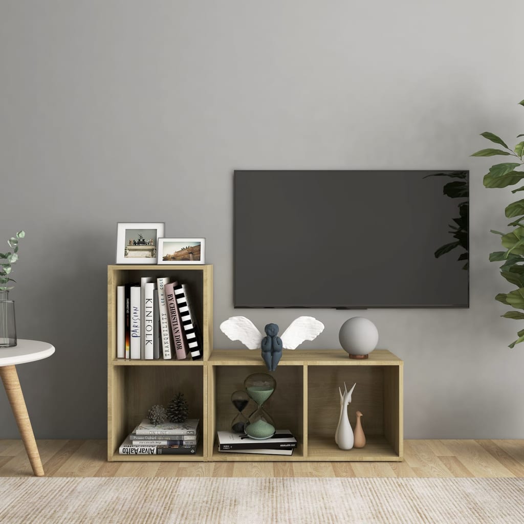 Conjunto De Mueble De Tv 2 Pcs Roble Artesanal 37 X 35 X 107Cm
