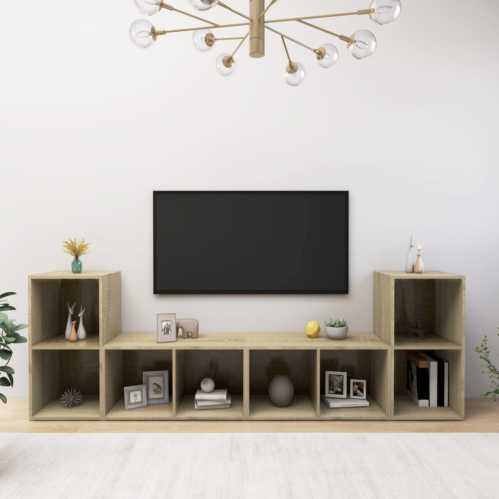 Conjunto De Mueble De Tv 4 Pcs Roble Artesanal 37 X 37 X 72 Cm