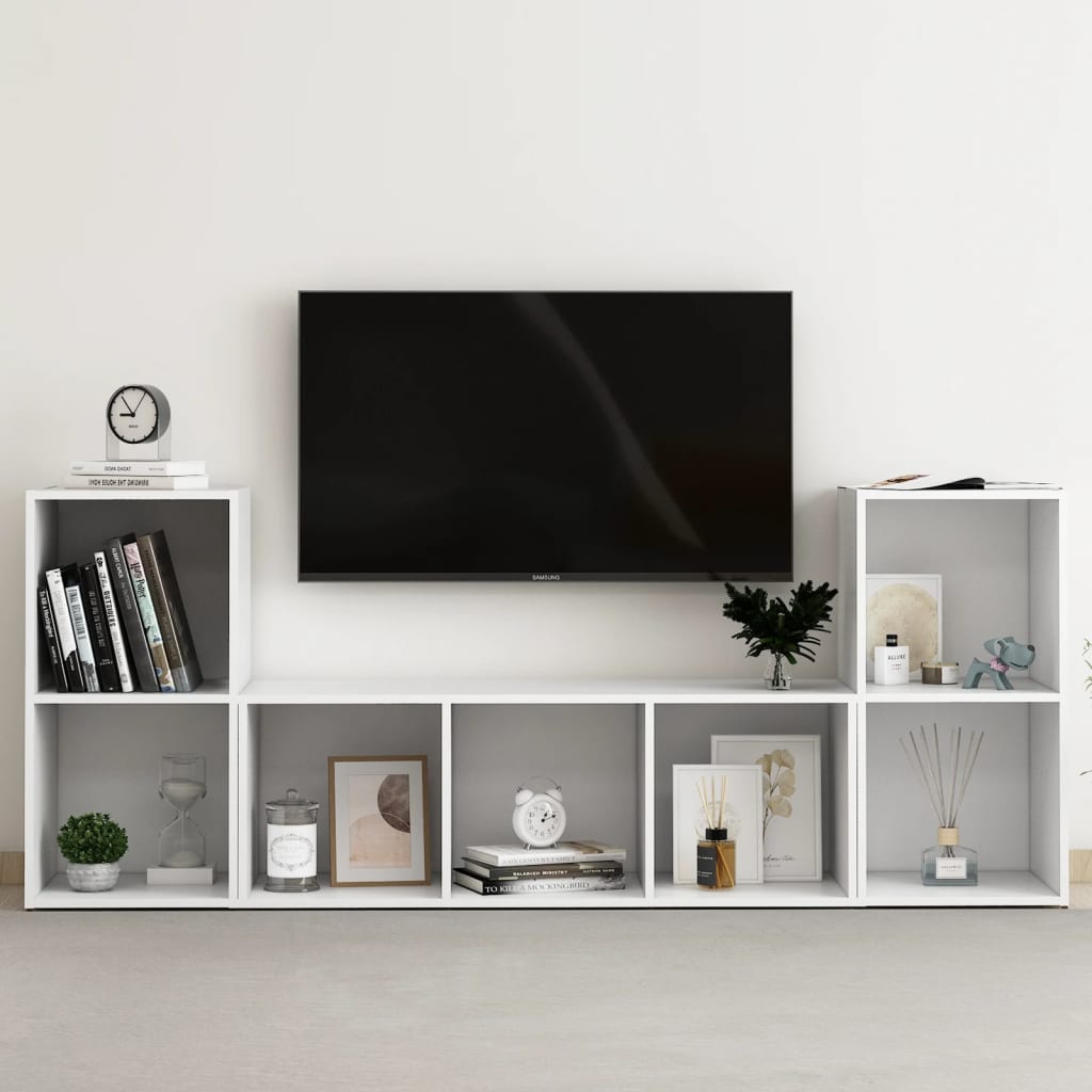 Conjunto De Mueble De Tv 3 Pcs Negro Madera Contrachapada
