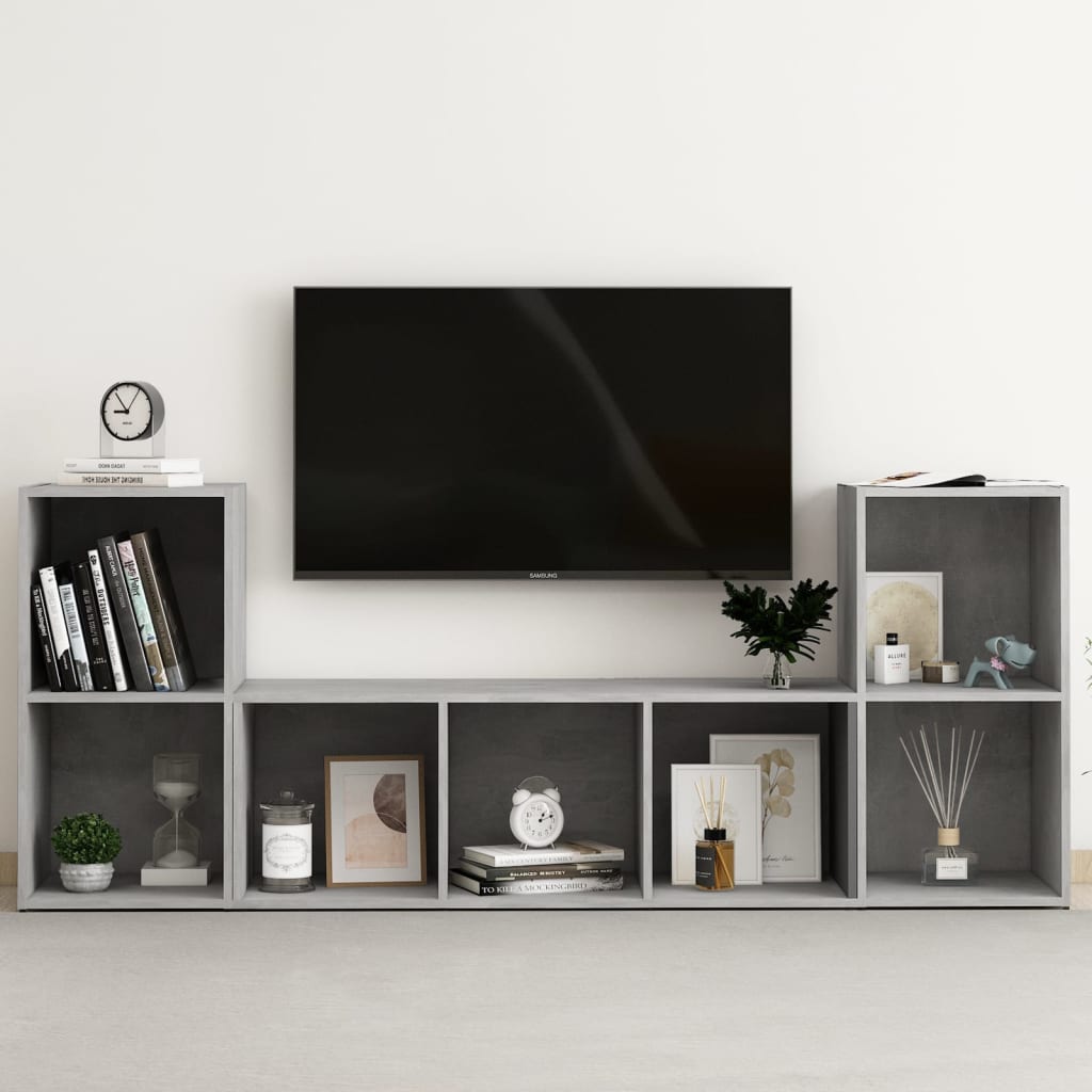 Conjunto De Mueble De Tv 3 Pcs Negro Madera Contrachapada