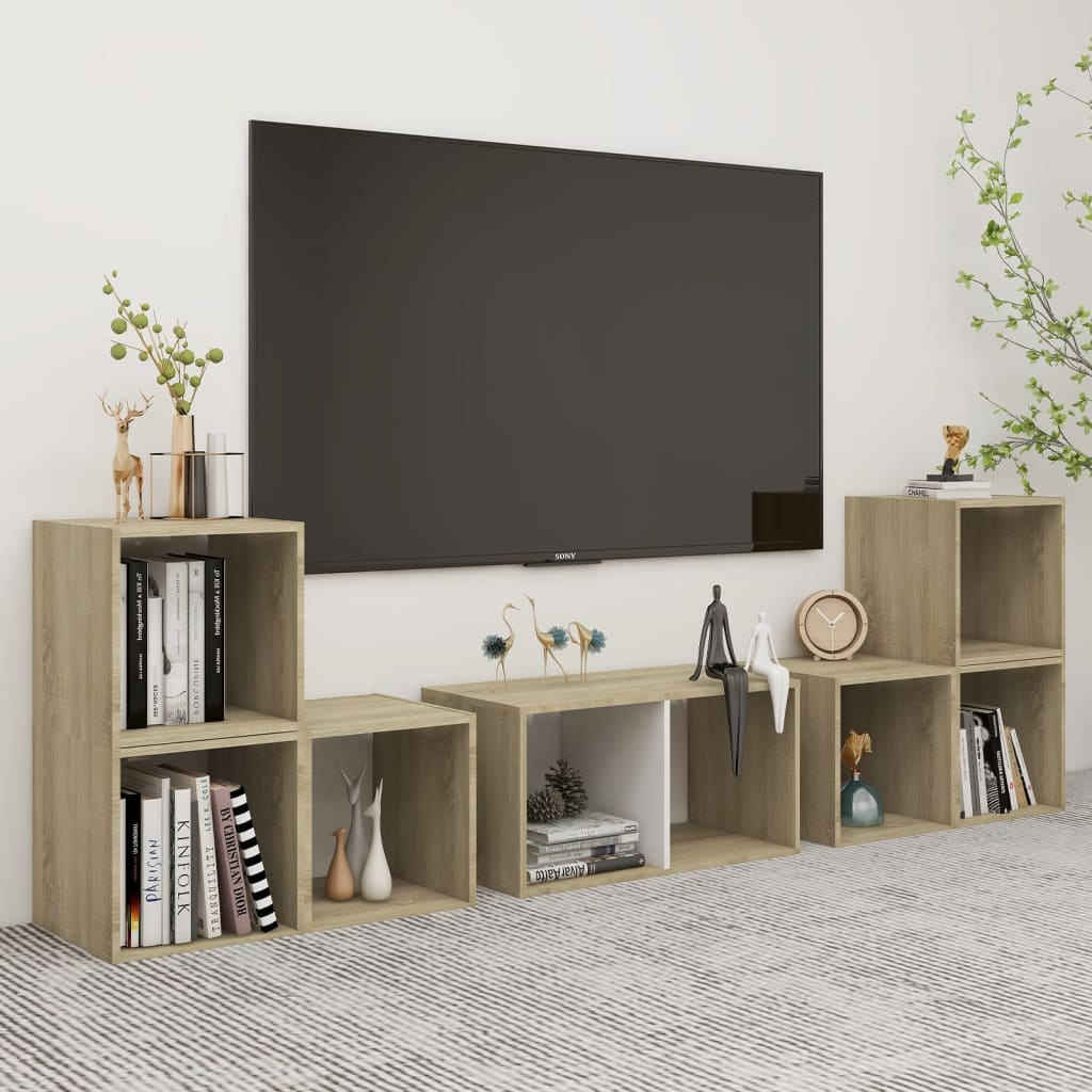 Conjunto De Mueble De Tv 6 Pcs Roble Artesanal