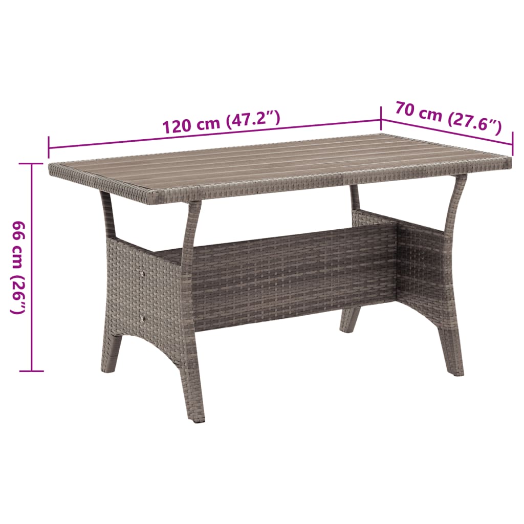 Mesa De Jardín Ratán Sintético Gris 120X70X66 Cm