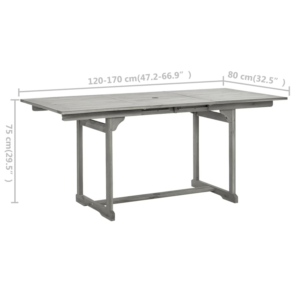 Mesa De Comedor Jardín Madera Maciza Acacia (120-170)X80X75 Cm