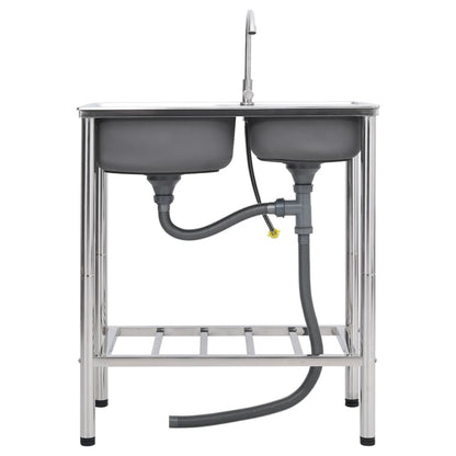 Fregadero De Camping Doble Seno Y Grifo Acero Inoxidable