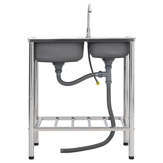Fregadero De Camping Doble Seno Y Grifo Acero Inoxidable