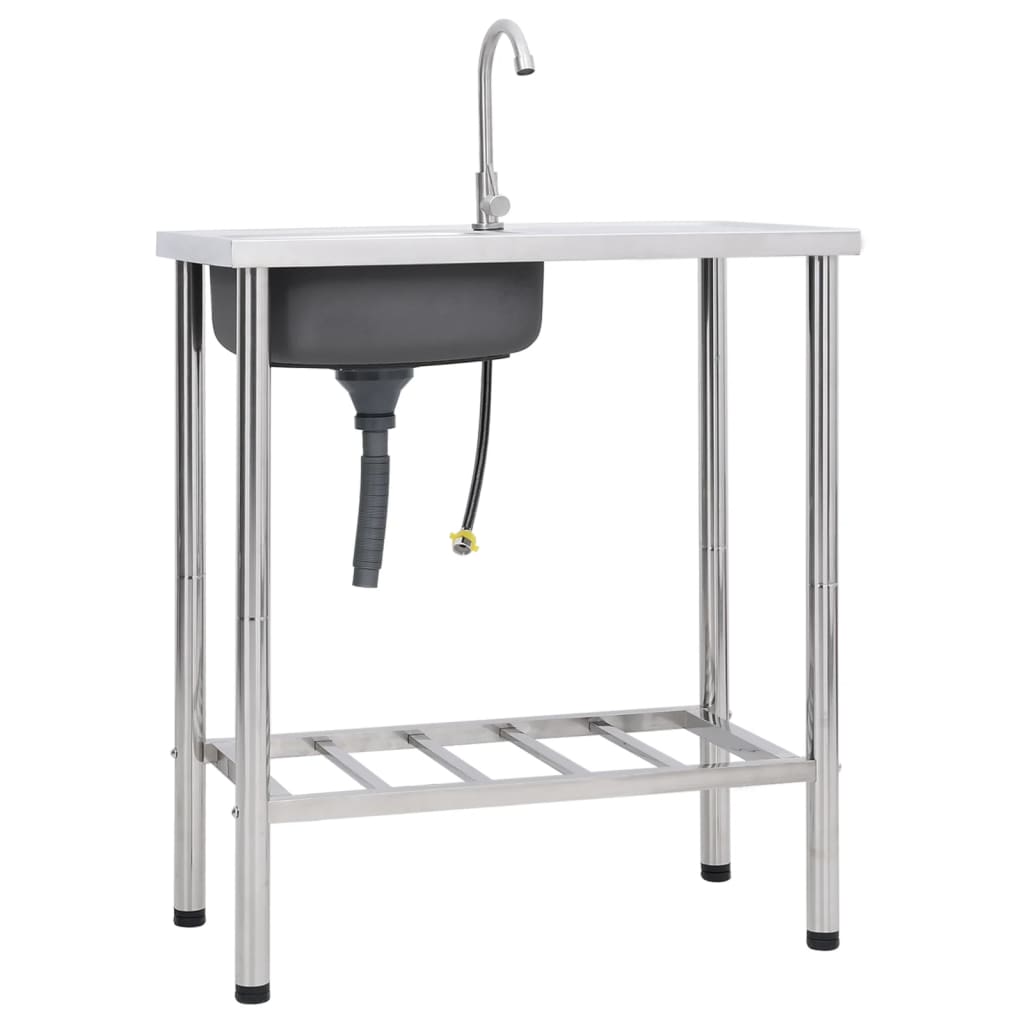Fregadero De Camping Doble Seno Y Grifo Acero Inoxidable