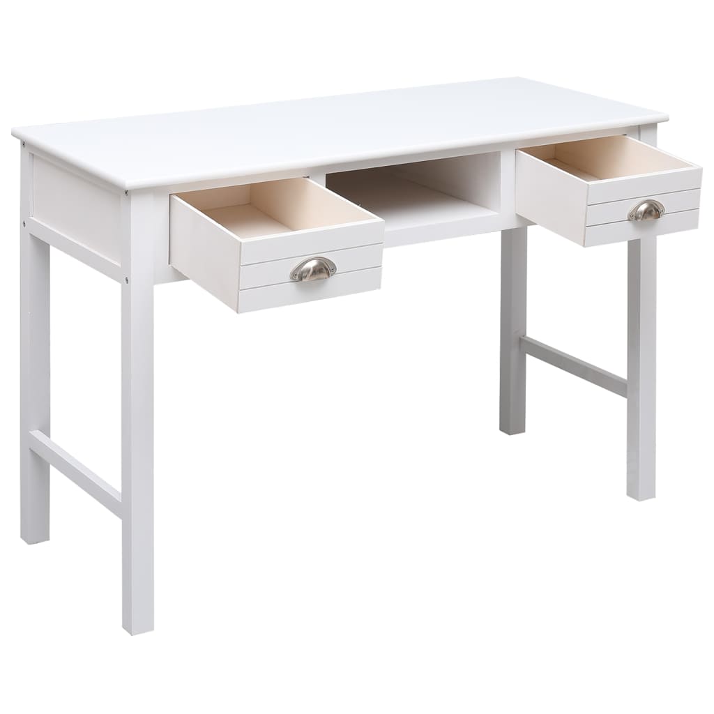 Escritorio De Madera Maciza De Paulownia Blanco 108X45X76 Cm