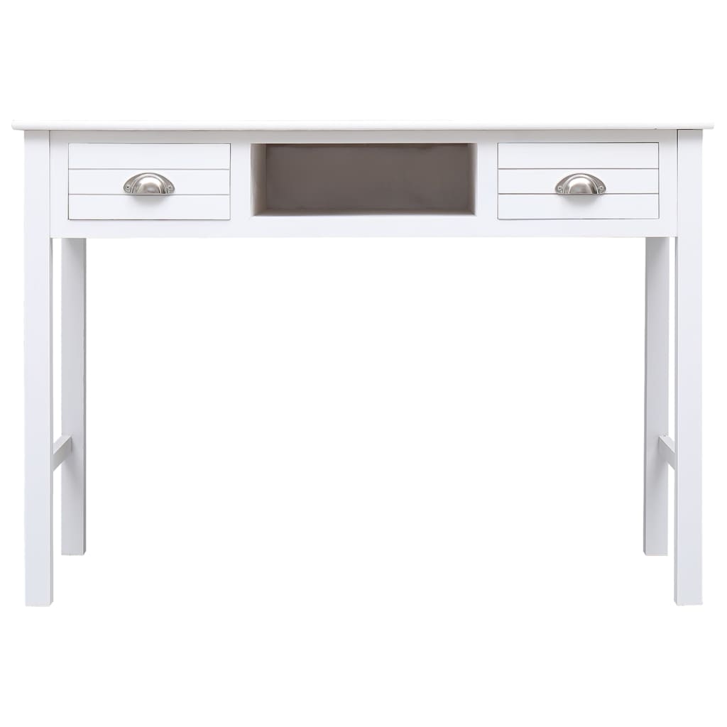 Escritorio De Madera Maciza De Paulownia Blanco 108X45X76 Cm