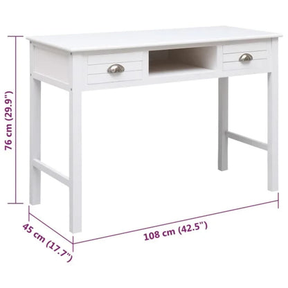 Escritorio De Madera Maciza De Paulownia Blanco 108X45X76 Cm