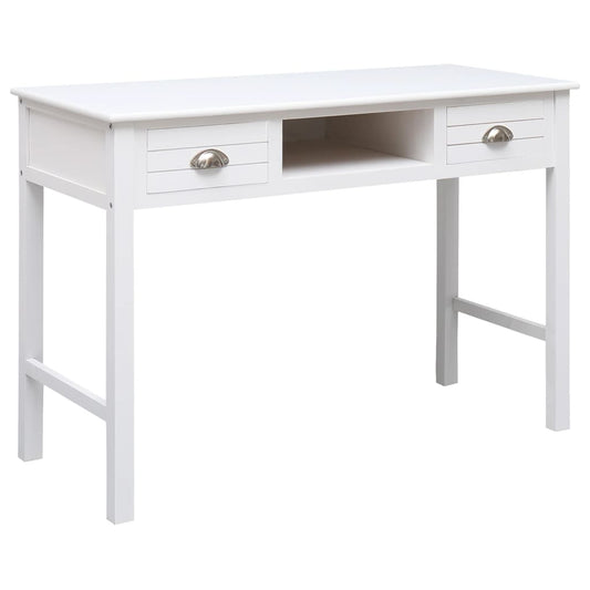 Escritorio De Madera Maciza De Paulownia Blanco 108X45X76 Cm