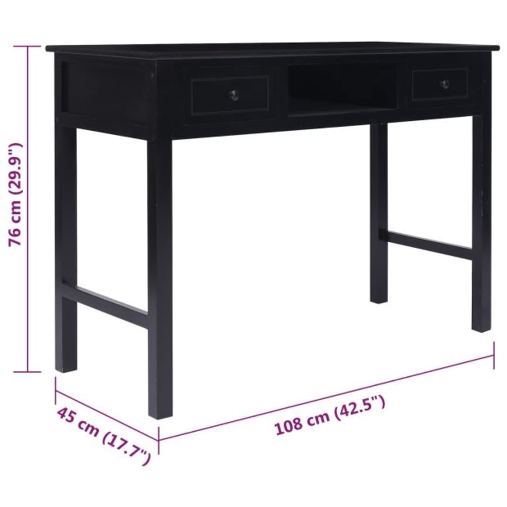 Escritorio De Madera Maciza De Paulownia 108X45X76 Cm