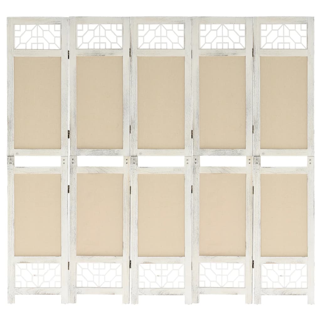 Biombo Divisor De 5 Paneles De Tela Color Crema