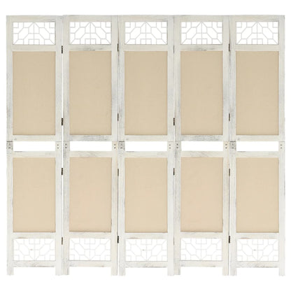 Biombo Divisor De 5 Paneles De Tela Color Crema