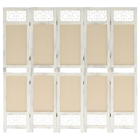 Biombo Divisor De 5 Paneles De Tela Color Crema