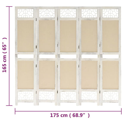 Biombo Divisor De 5 Paneles De Tela Color Crema