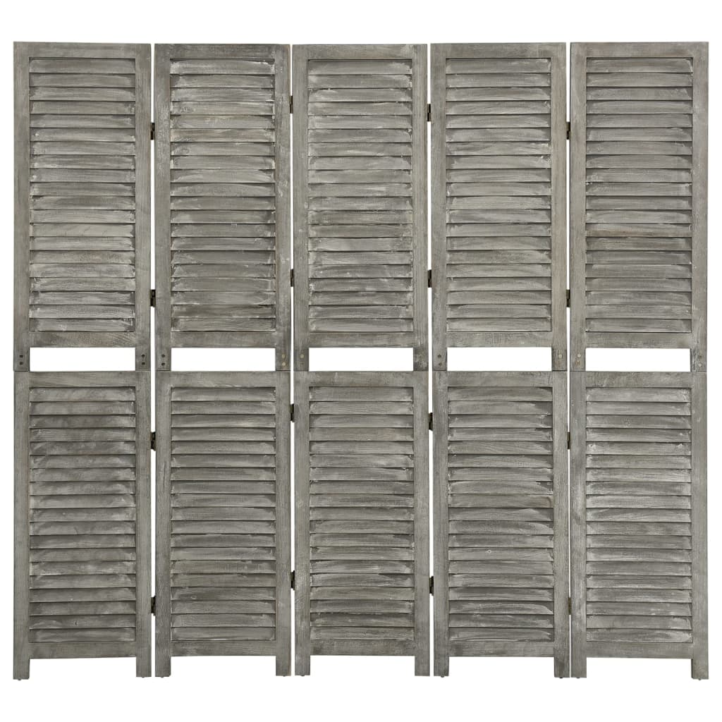 Biombo De 6 Paneles De Madera Maciza Gris
