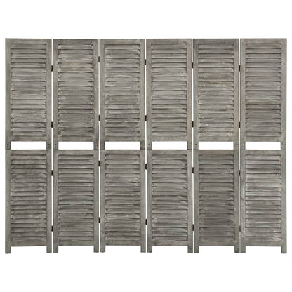 Biombo De 6 Paneles De Madera Maciza Gris