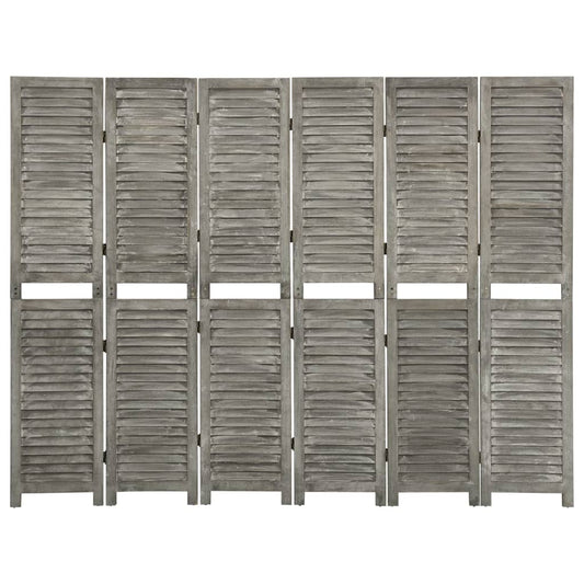 Biombo De 6 Paneles De Madera Maciza Gris
