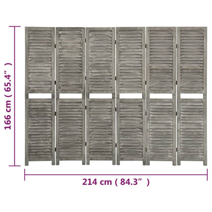 Biombo De 6 Paneles De Madera Maciza Gris