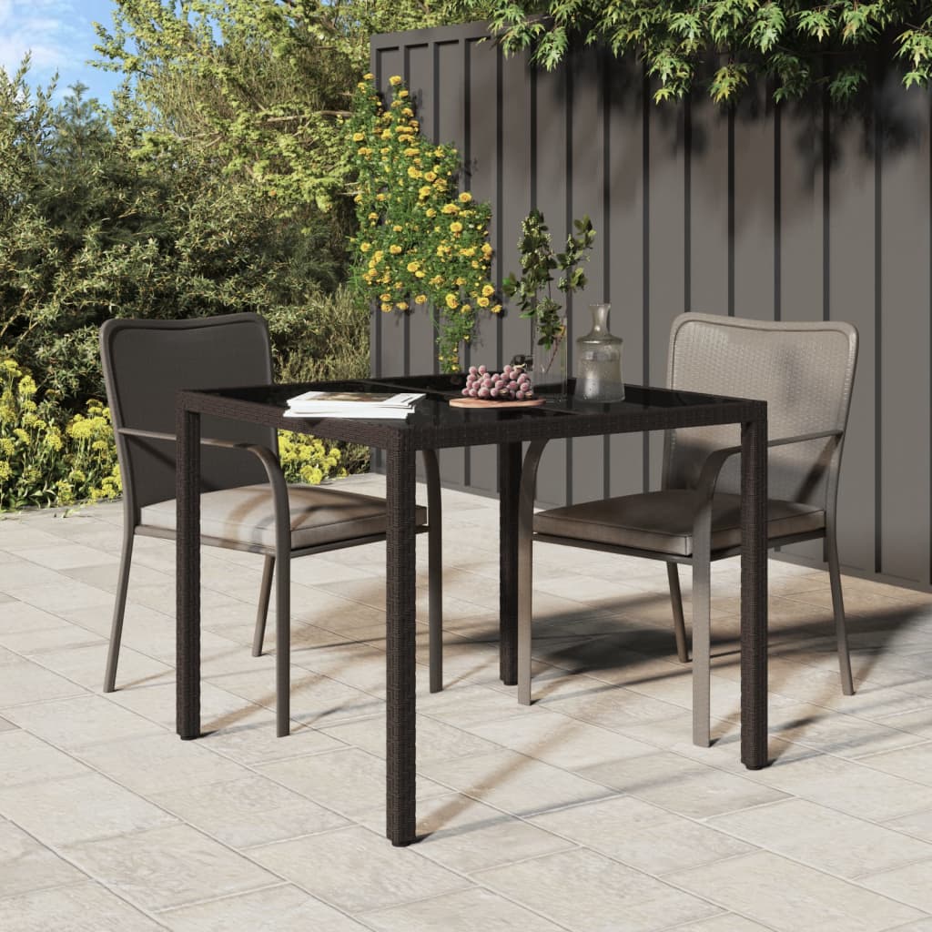 Mesa Jardín Vidrio Templado Ratán Sintético Gris