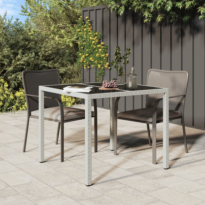 Mesa Jardín Vidrio Templado Ratán Sintético Gris