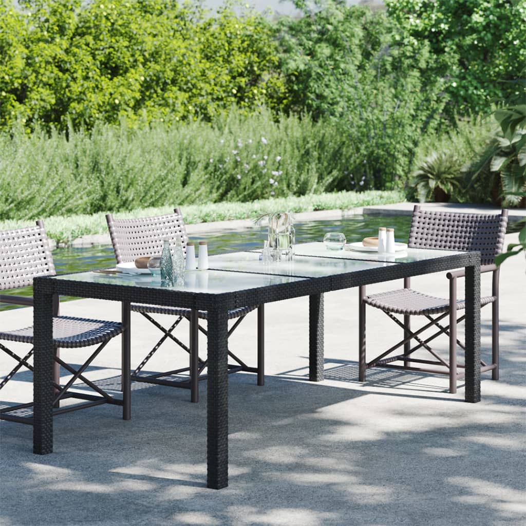 Mesa Jardín Vidrio Templado Ratán Sintético Negra 190X90X75 Cm