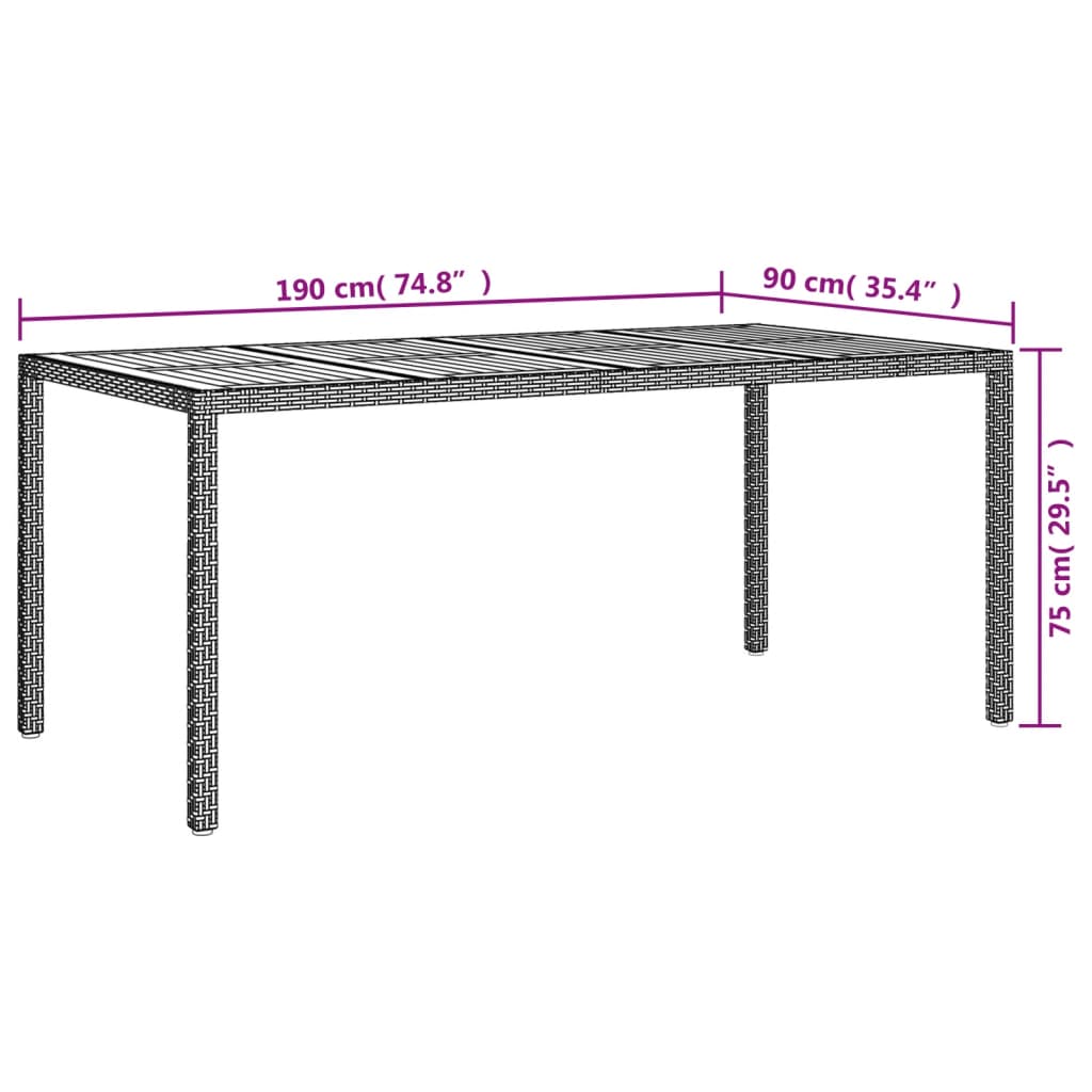 Mesa De Jardín Madera Acacia Ratán Sintético