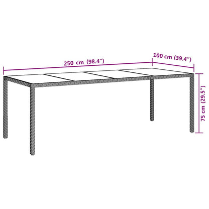 Mesa De Jardín De Vidrio Templado Ratán Pe 250X100X75 Cm