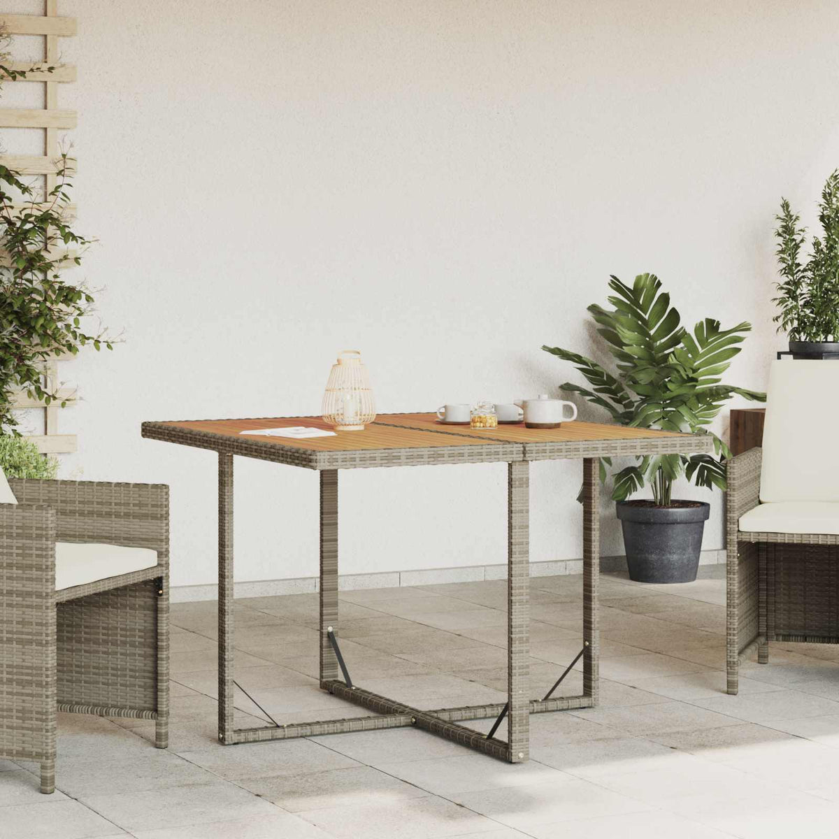 Mesa De Jardín Ratán Sintético Madera Acacia 109X107X74Cm