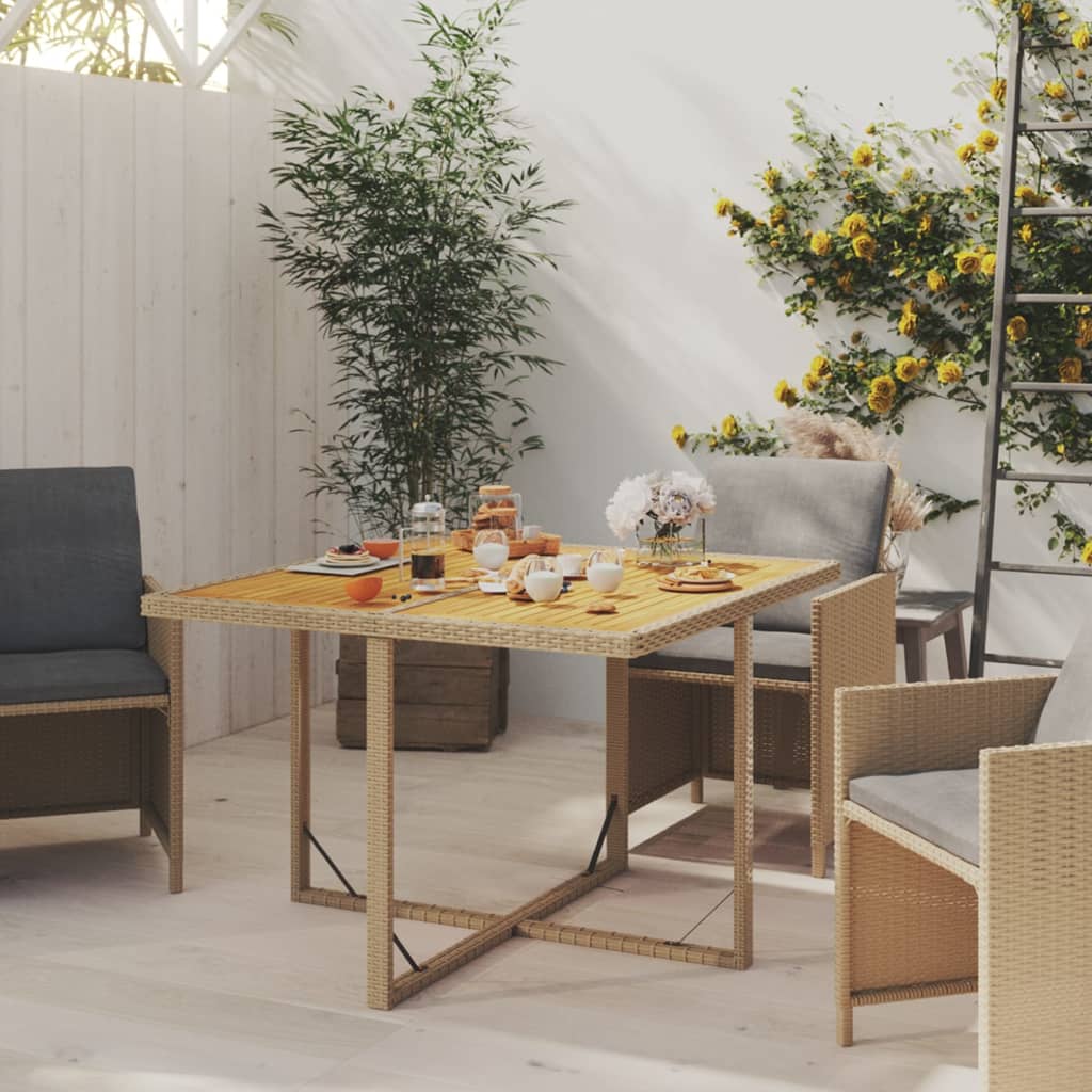 Mesa De Jardín Ratán Sintético Madera Acacia 109X107X74Cm