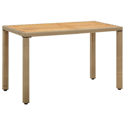 Mesa De Jardín Ratán Sintético Madera Acacia Beige 123X60X74Cm