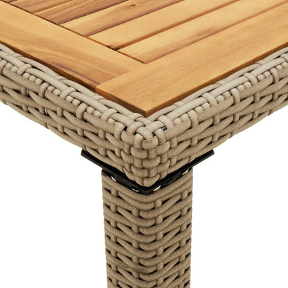 Mesa De Jardín Ratán Sintético Madera Acacia Beige 123X60X74Cm