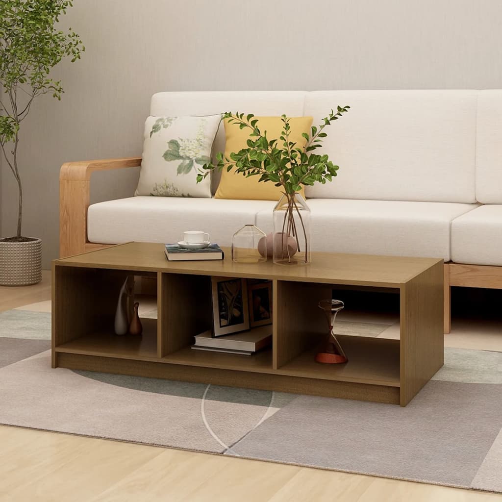 Mesa De Centro De Madera Maciza De Pino 110X50X34 Cm