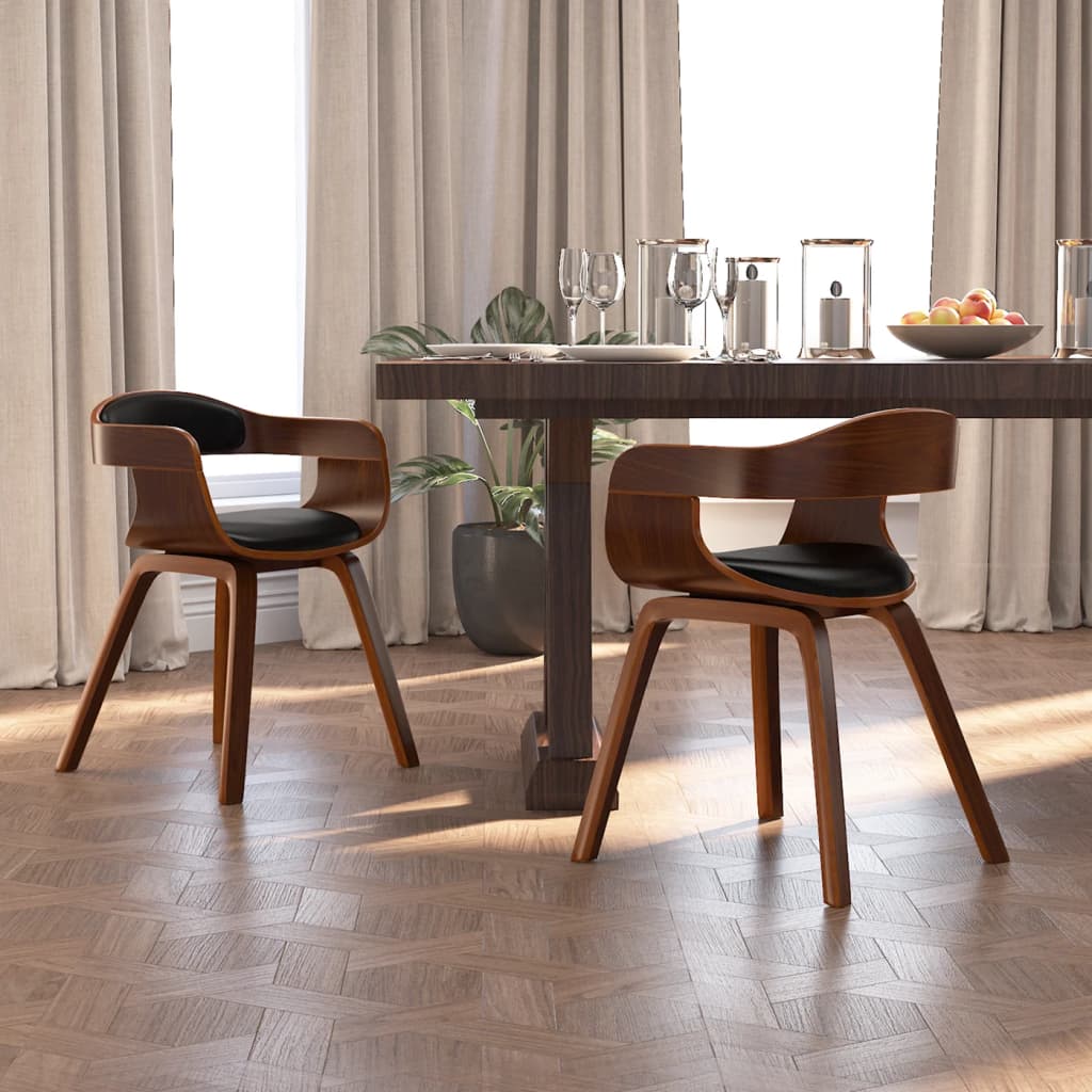 Silla De Comedor De Cuero Sintético Y Madera Curvada Negro
