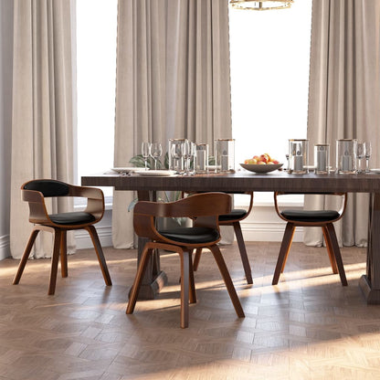 Silla De Comedor De Cuero Sintético Y Madera Curvada Negro
