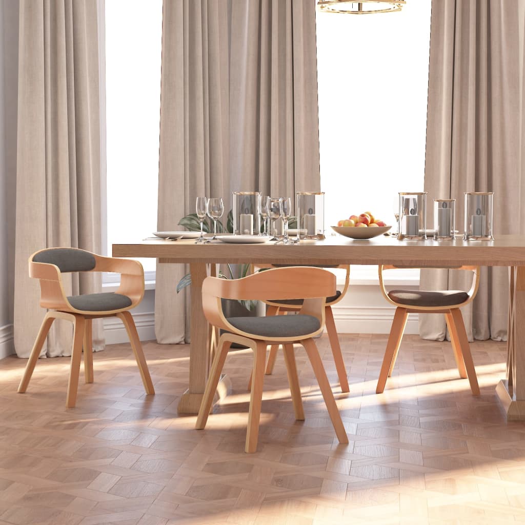 Sillas De Comedor 2 Uds Madera Curvada Y Tela Gris Taupe