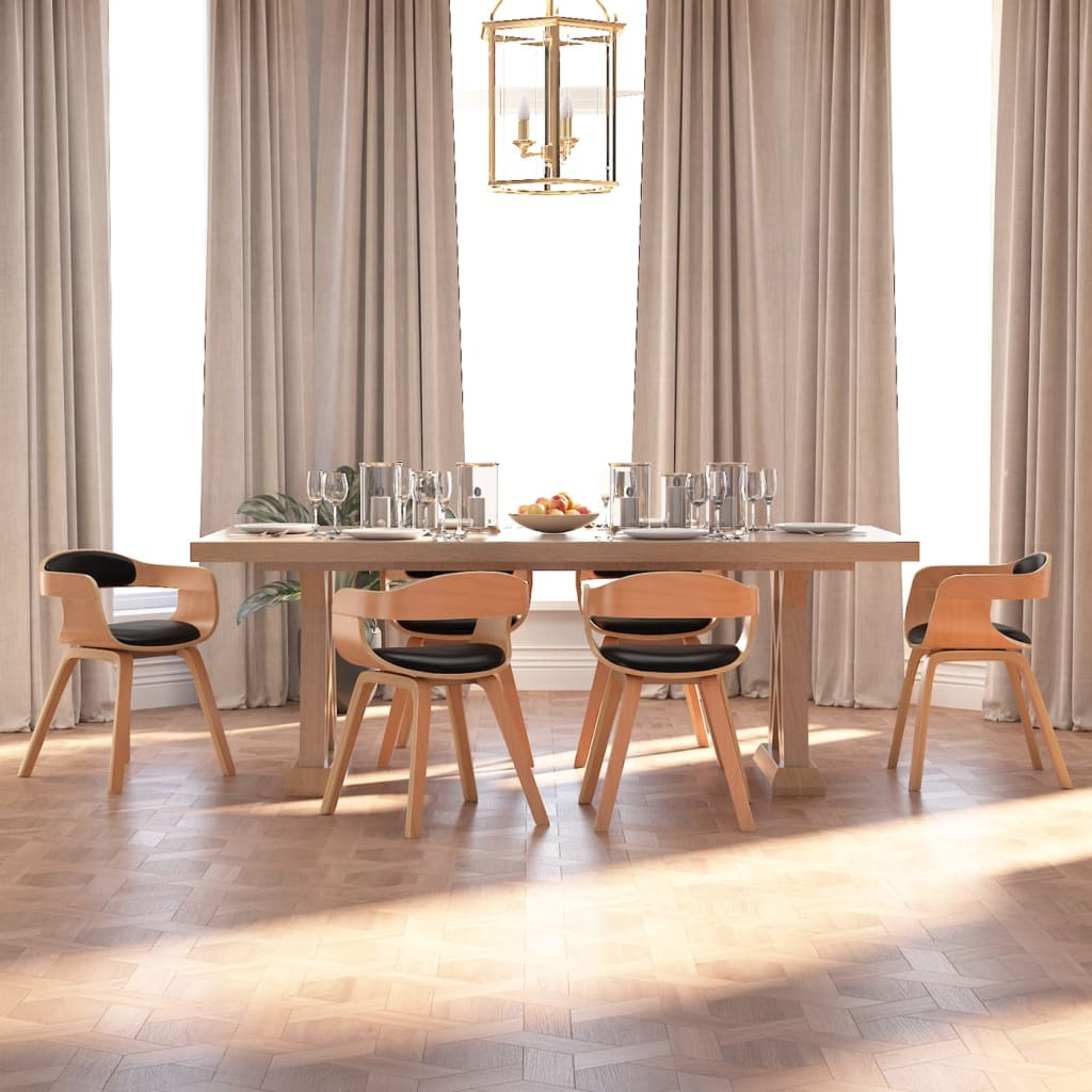 Silla De Comedor De Cuero Sintético Y Madera Curvada Negro