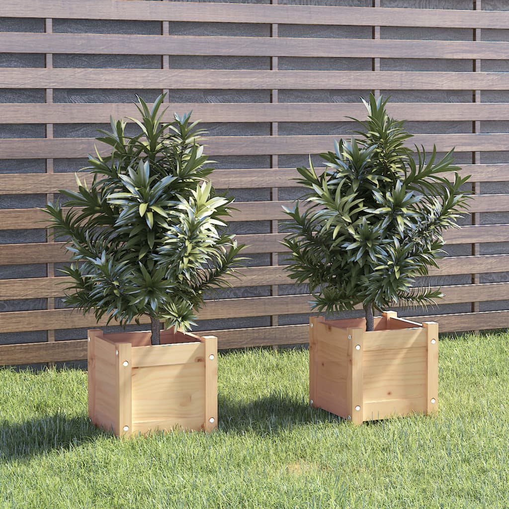 Jardineras 2 Uds Madera Maciza De Pino 31X31X31 Cm
