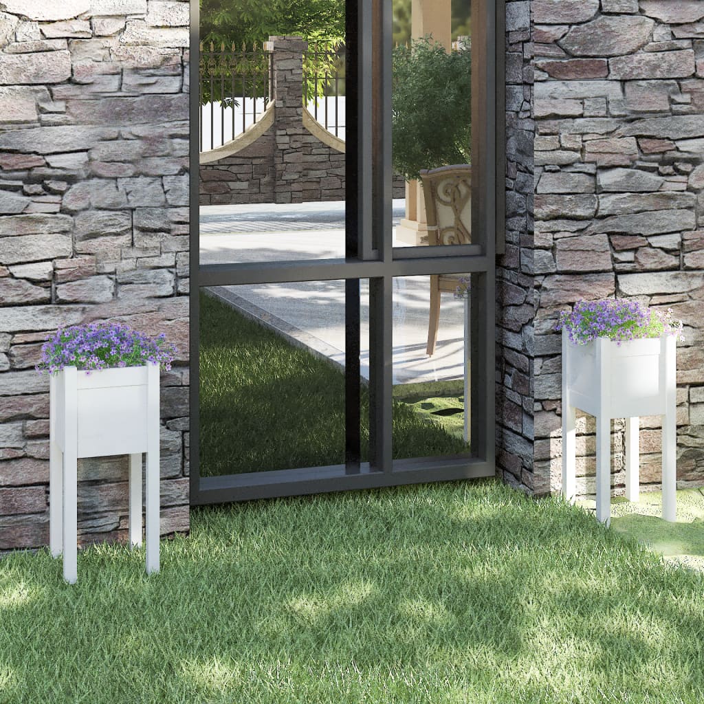 Jardineras 2 Uds Madera Maciza De Pino 31X31X70 Cm