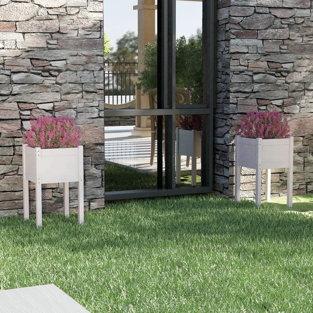Jardineras 2 Unidades Madera Maciza De Pino 40X40X70 Cm