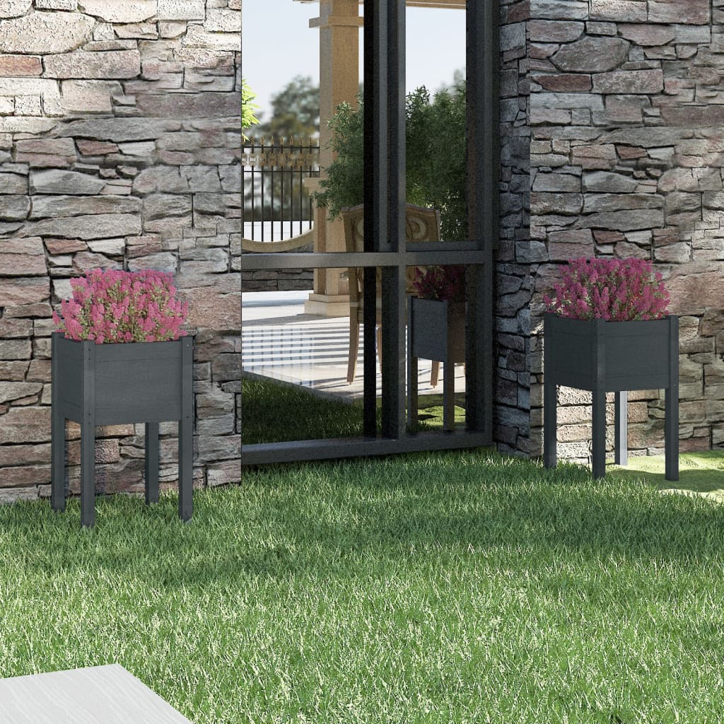 Jardineras 2 Unidades Madera Maciza De Pino 40X40X70 Cm