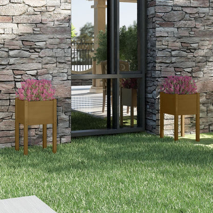 Jardineras 2 Unidades Madera Maciza De Pino 40X40X70 Cm