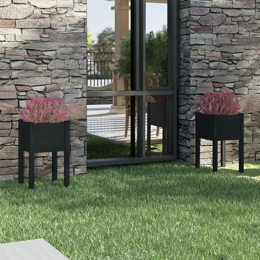 Jardineras 2 Unidades Madera Maciza De Pino 40X40X70 Cm
