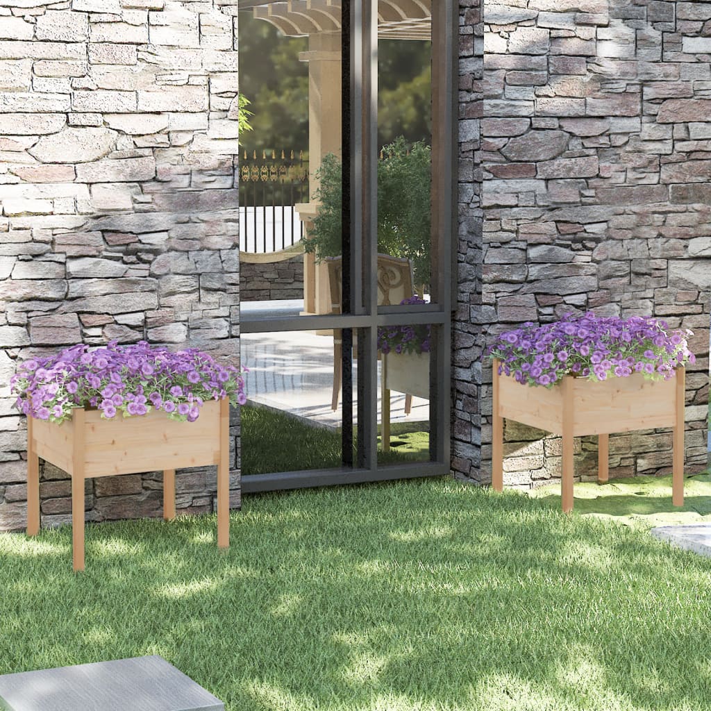 Jardineras 2 Uds Madera Maciza De Pino 70X70X70 Cm