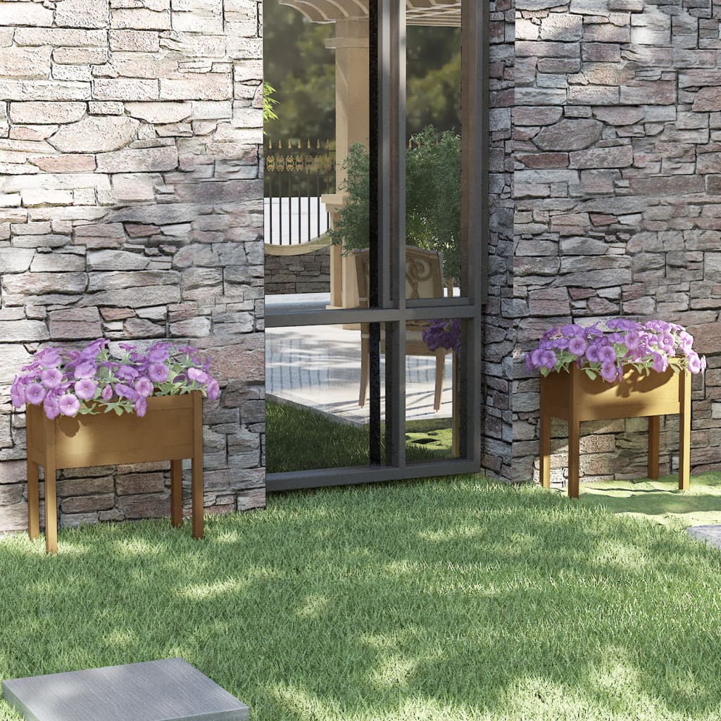 Jardineras 2 Uds Madera Maciza De Pino 70X31X70 Cm