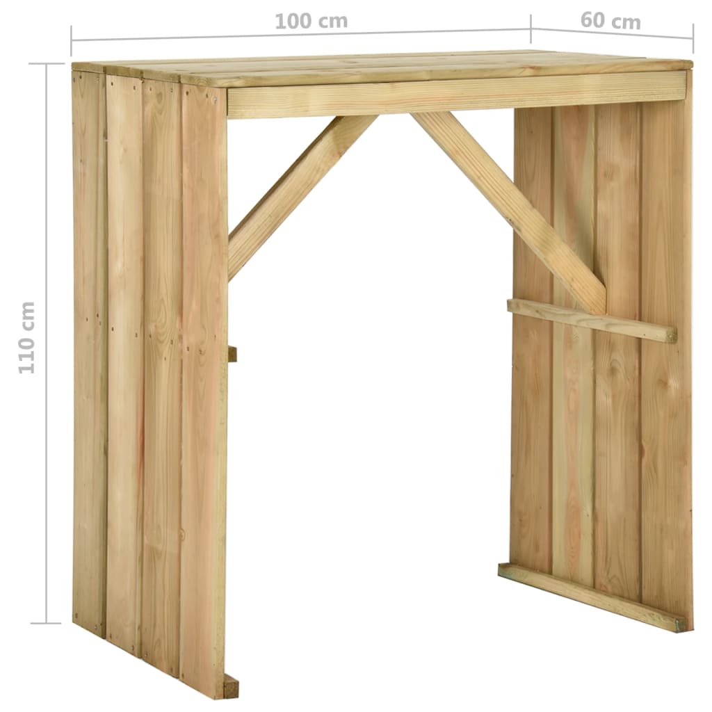 Mesa De Bar De Madera De Pino Impregnada 100X60X110 Cm