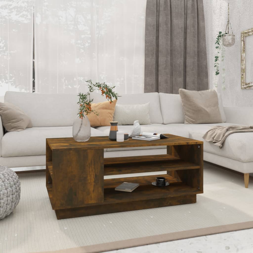Mesa De Centro Madera Ingeniería Madera Envejecida 55X55X42 Cm